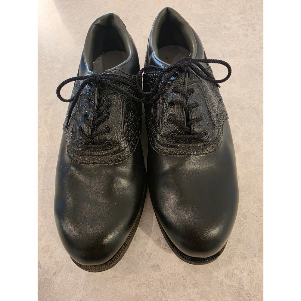 FootJoy GreenJoys Mens 11W Black Saddle Oxford Golf Shoes Spiked 45534